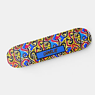 Skateboard Añadir nombre, graffiti azul amarillo rojo