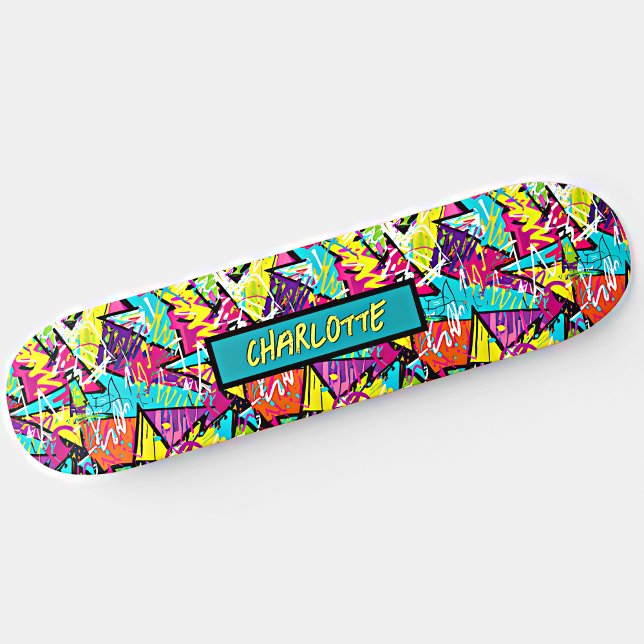 Skateboard Añadir nombre, graffiti de Naranja azul rosado (Subido por el creador)
