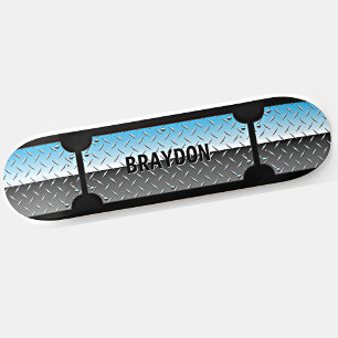 Skateboard Añadir nombre inicial, color azul plateado brillan