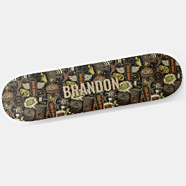 Skateboard Añadir nombre inicial, Gym Life Collage Brown