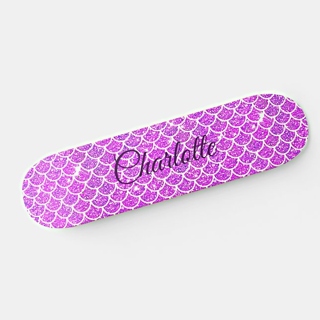 Skateboard Añadir nombre o texto, escalas de sirena malva mor (Subido por el creador)