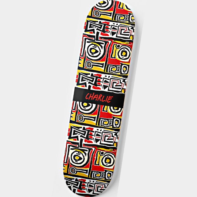 Skateboard Añadir nombre, rojo amarillo negro abstracto (Subido por el creador)