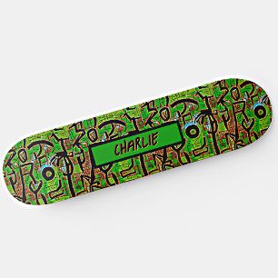 Skateboard Añadir nombre, tablero de graffiti verde marrón