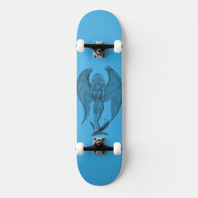 Skateboard Ángel - diseño azul y negro (Anverso)