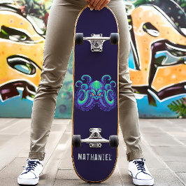 Skateboard Angry Blue Kraken Octopus Nombre personalizado
