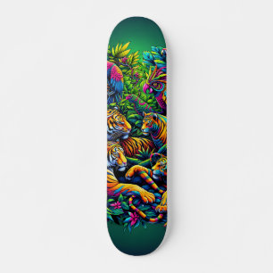 Skateboard Animales de Jungla Neon Psicodélico Colorido Arte