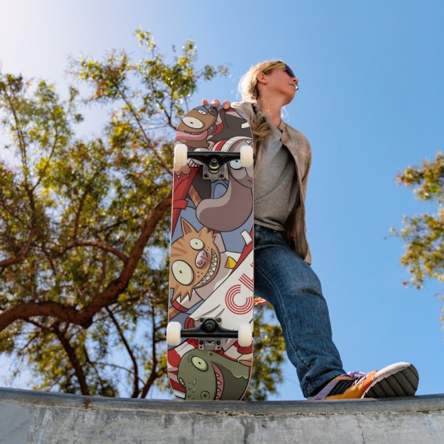 Skateboard Animales divertidos fanáticos del deporte Naranja  (Exterior 1)