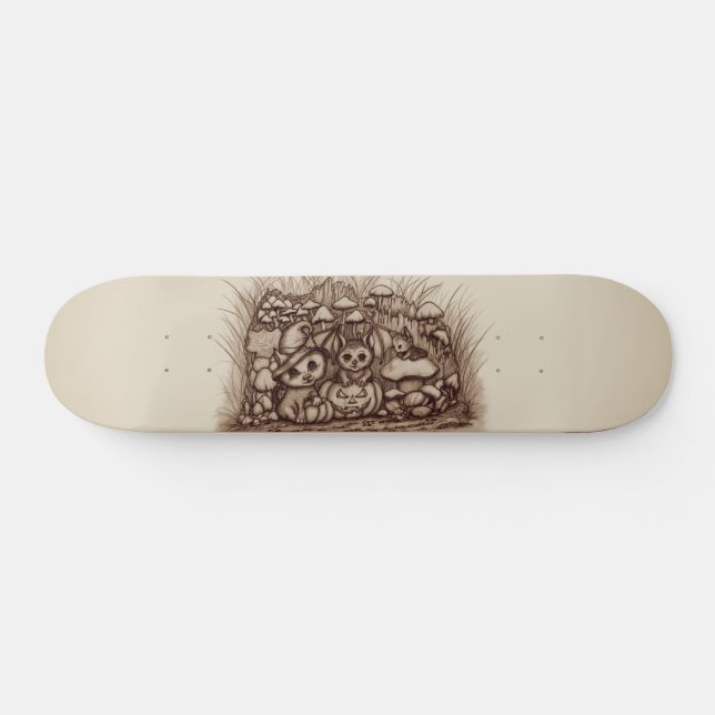 Skateboard Animales lindos esperando Halloween (Horz)