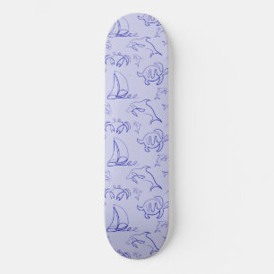 Skateboard Animales marinos y patrón de dibujo de una línea