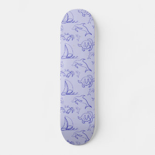 Skateboard Animales marinos y patrón de dibujo de una línea