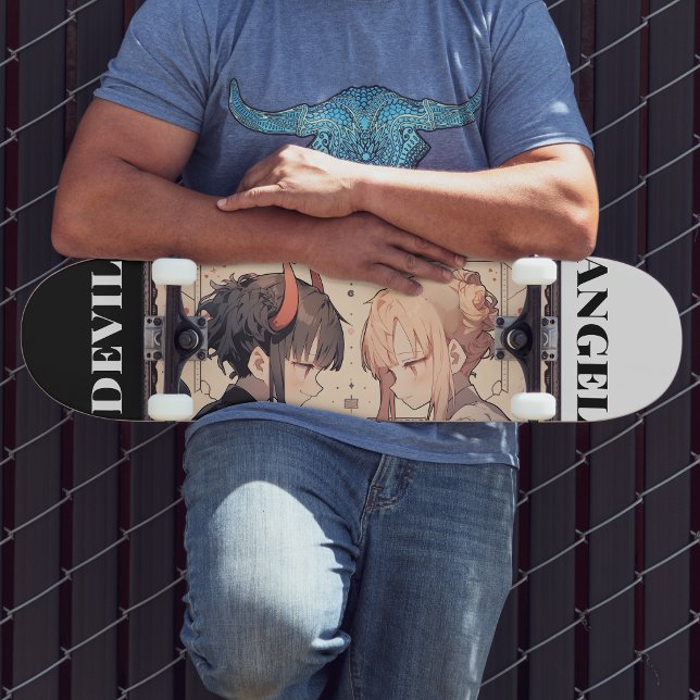 Skateboard Anime Angel Devil Deck, Room Wall Art (Trucks and wheels are customization options and are not included in the price.)