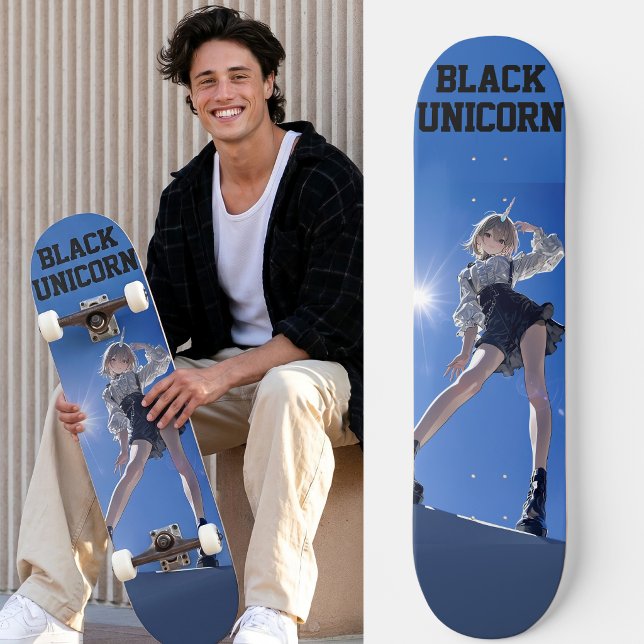Skateboard Anime Cyberpunk Black Unicorn (Trucks and wheels are customization options and are not included in the price.)