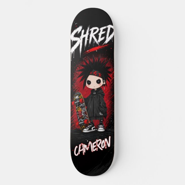 Skateboard Anime Japonés Emo Rojo y Negro Personalizado (Anverso)