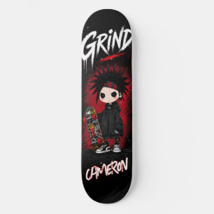 Skateboard Anime Japonés Emo Rojo y Negro Personalizado