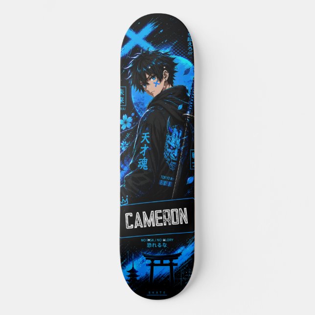 Skateboard Anime Personalizado Samurái Cian Negro (Anverso)