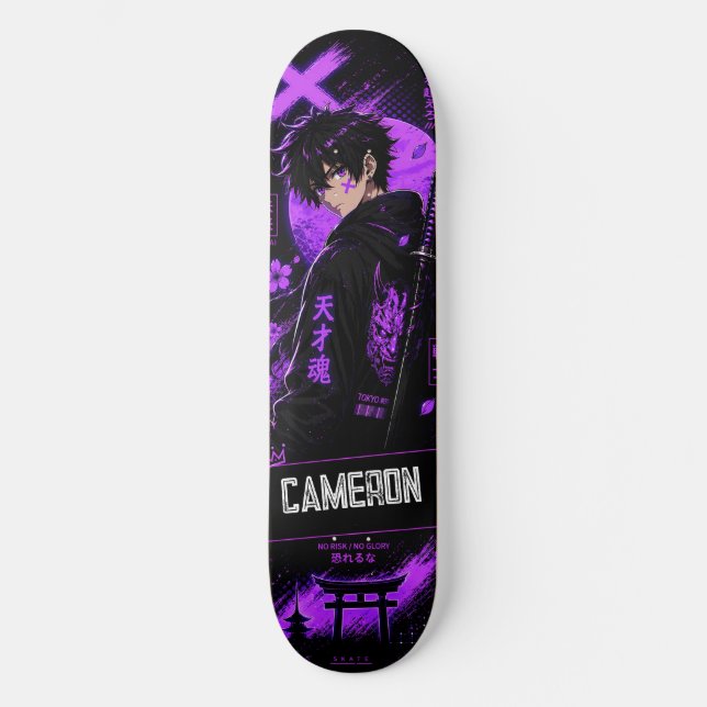 Skateboard Anime Personalizado Samurái Negro Púrpura (Anverso)