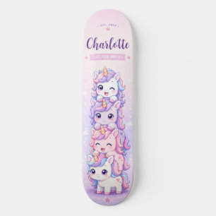 Skateboard Animé Unicornio Rosa y Morado Personalizado
