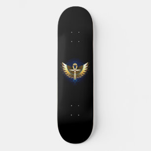 Skateboard Ankh de oro con alas