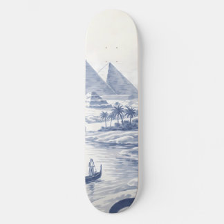 Skateboard Antiguo gato egipcio Bastet y pirámides azul