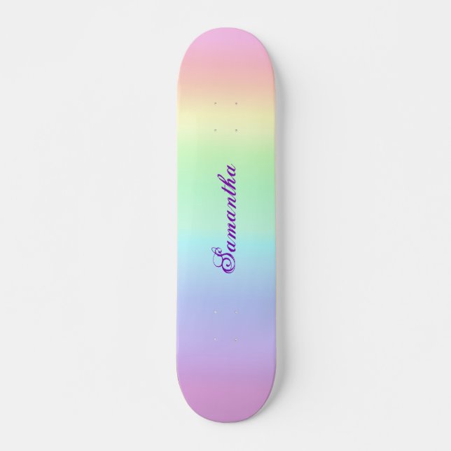 Skateboard Apellido púrpura estético del arcoiris del Pastel (Anverso )