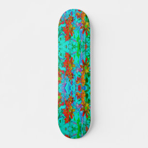 Skateboard Aqua Tropical con Flores Amarillas y Naranjas