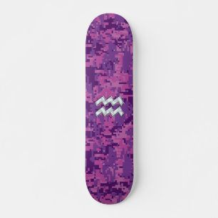 Skateboard Aquarius Zodiac Symbol on Pink Digital Camouflage