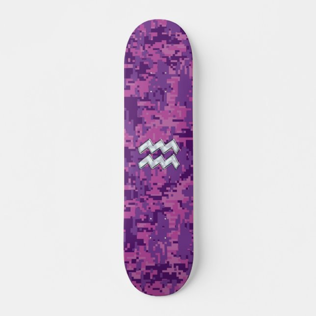 Skateboard Aquarius Zodiac Symbol on Pink Digital Camouflage (Anverso )