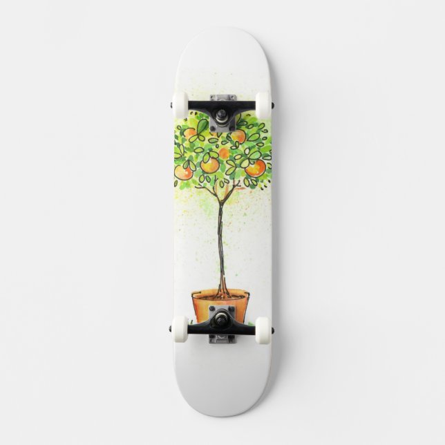 Skateboard Árbol de cítricos de acuarela pintado en olla (Anverso)