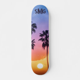 Skateboard Árbol de palmas de arcoiris monogramado personaliz
