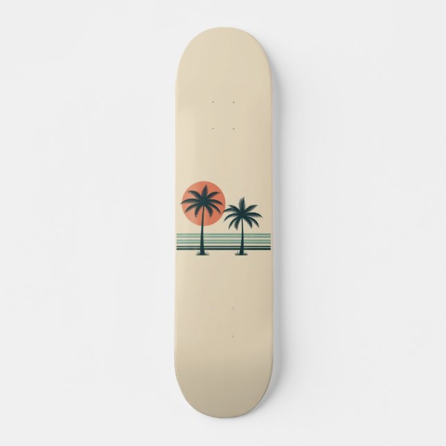 Skateboard Árbol de palmeras tropicales retro/vintage (Anverso )