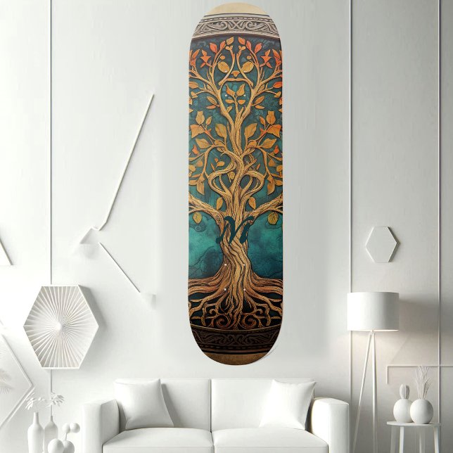 Skateboard Árbol Espiritual de la Vida Caprichoso Océano Azul (Spiritual Tree of Life Whimsical Ocean Blue Funky Skateboard)