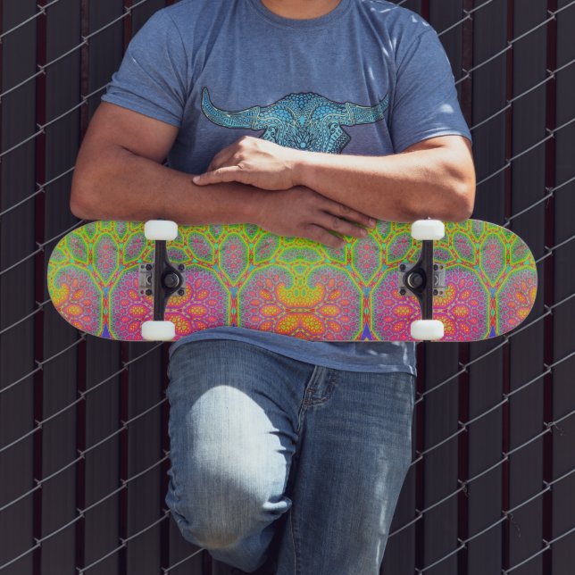 Skateboard Árbol fractal geométrico y groovy funky (Exterior 3)