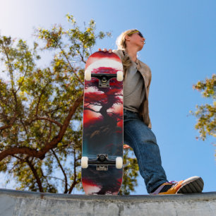 Skateboard Árbol Rojo Místico Bajo Luna Llena