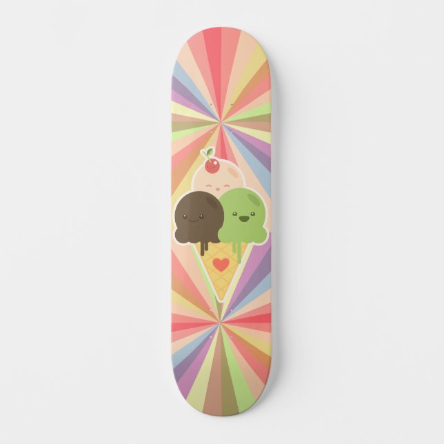 Skateboard Arcoiris de helado de Kawaii (Anverso)