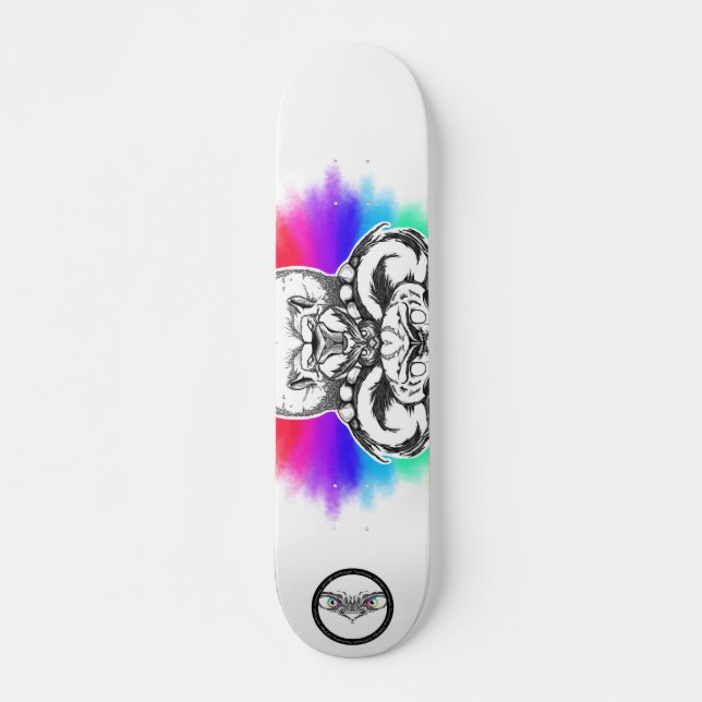 Skateboard Arcoiris de león Animales de arte de línea blanca  (Anverso )