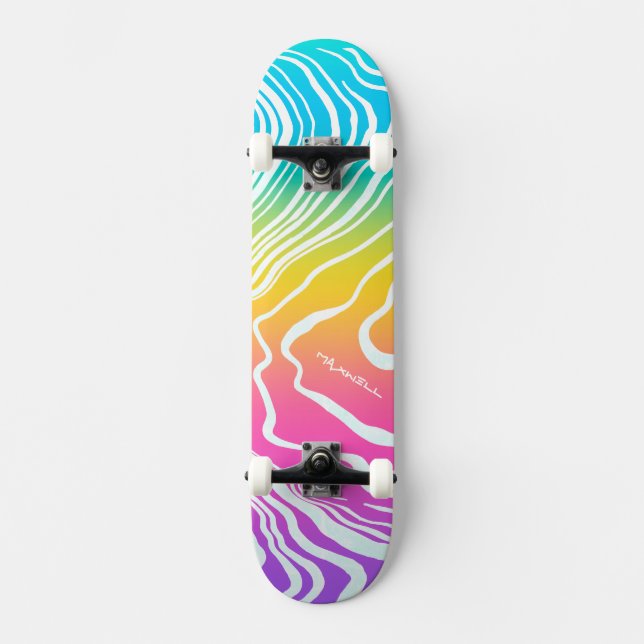 Skateboard Arcoíris Ombre Abstracción Marmoleada  (Anverso)