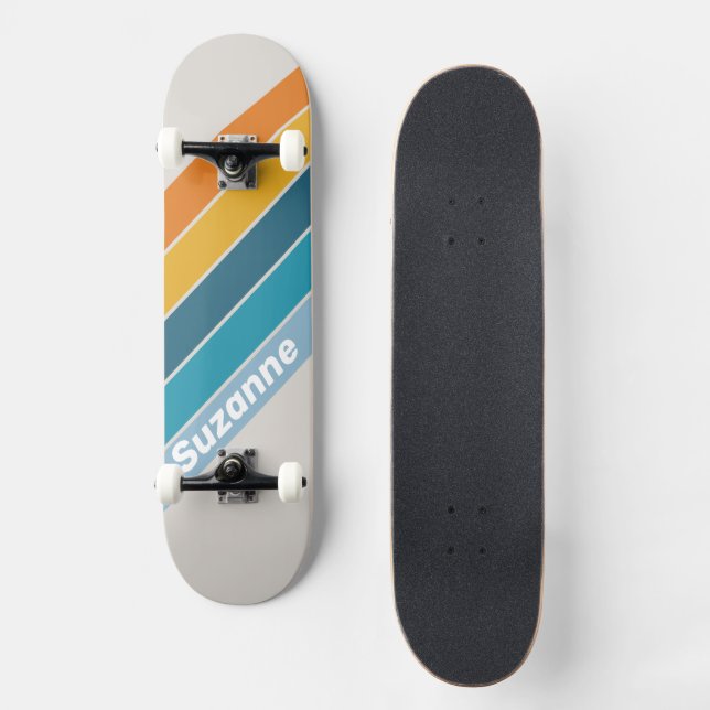 Skateboard Arcoiris retro con nombre (Anverso)