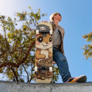 Skateboard Ardilla Pirata con Tesoro de Bellotas Divertida y