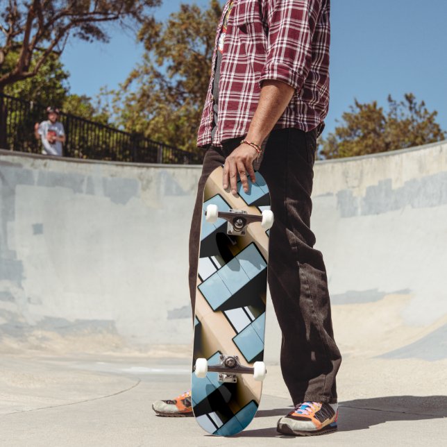 Skateboard Arquitectura geométrica azul y beige (Exterior 2)
