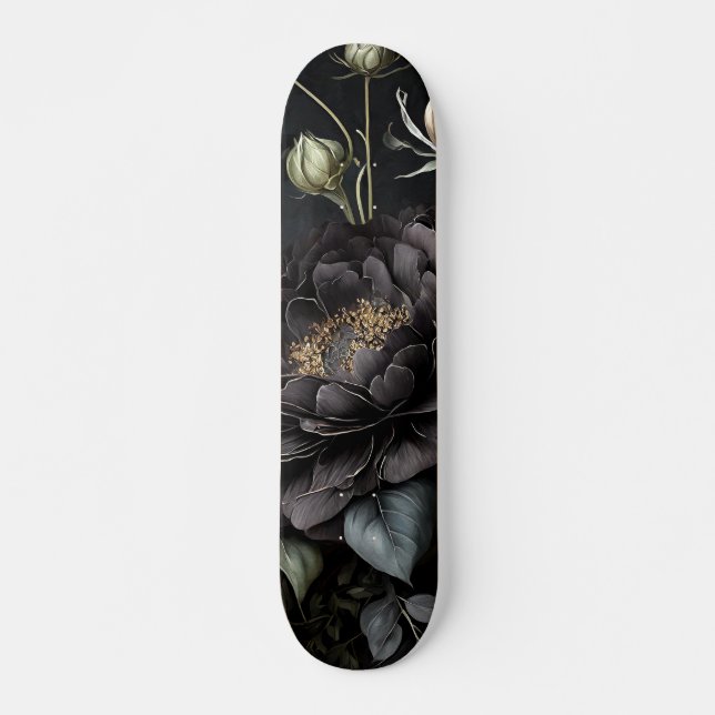 Skateboard Arreglo de Rosa gótico Flor negra (Anverso )