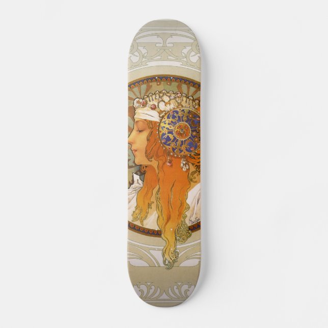 Skateboard Art déco de Alfonso Mucha (Anverso)