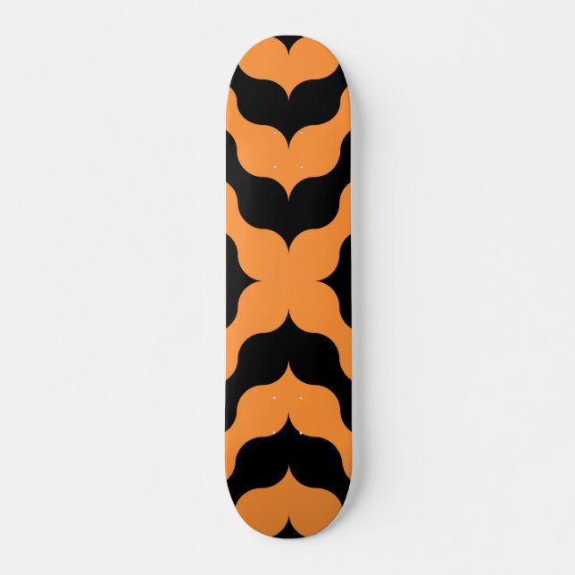 Skateboard Art Deco Negro, Naranja Retro Resumen Arte (Anverso )