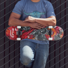 Skateboard Arte abstracto de aerógrafo en rojos y grises