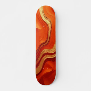 Skateboard Arte abstracto de mármol naranja con acentos dorad