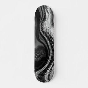 Skateboard Arte abstracto de onda en blanco y negro