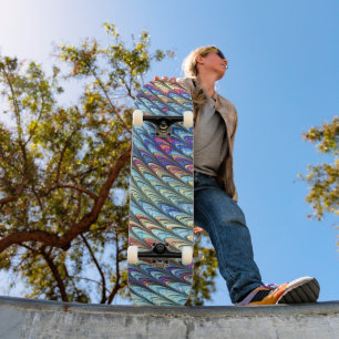 Skateboard Arte abstracto de ondas sicodélicas coloridas boho