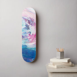 Skateboard Arte abstracto de pintura giratoria rosa y azul