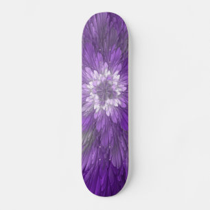 Skateboard Arte abstracto fractal de flor púrpura psicodélico