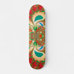Skateboard Arte abstracto fractal del búho rojo