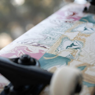 Skateboard Arte abstracto moderno rosa dorado y mármol fluido